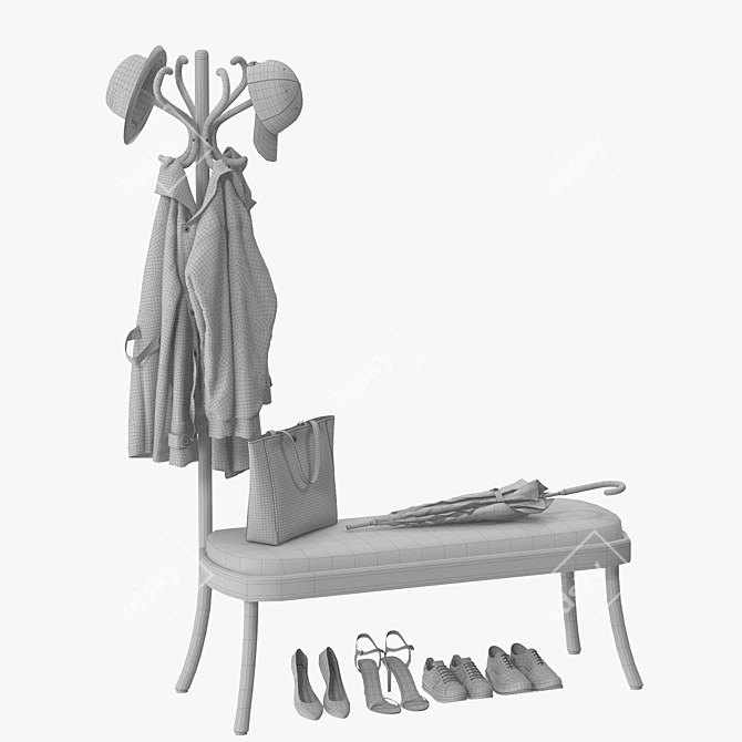 Multifunctional Coat Rack Bench 3D model image 4