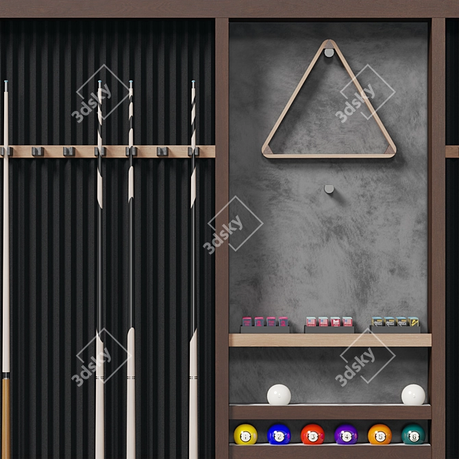 Sleek Billiard Wall Rack 3D model image 2