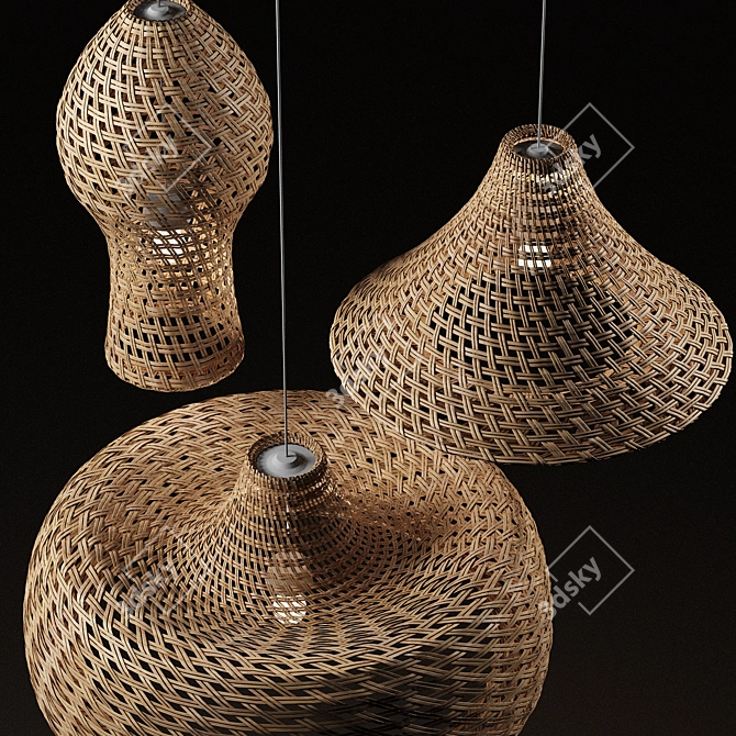 Rattan Pendant Lights Trio: Vray, Corona 3D model image 2