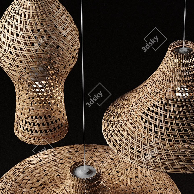 Rattan Pendant Lights Trio: Vray, Corona 3D model image 6