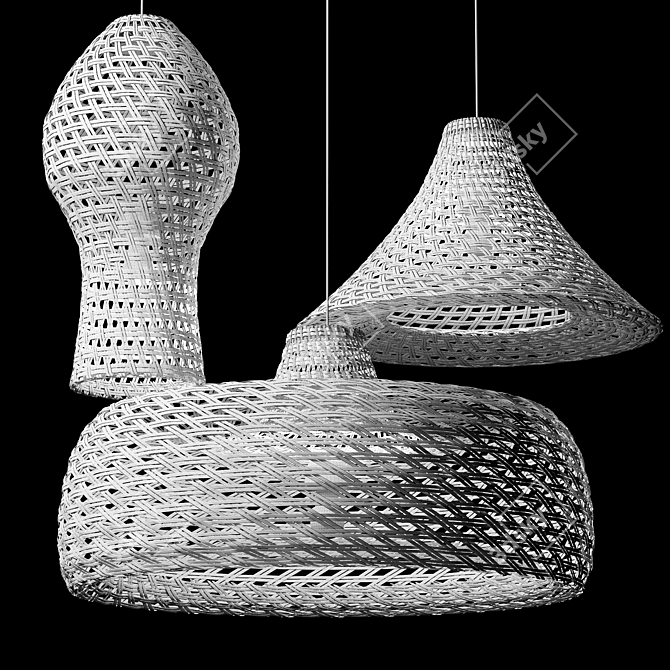 Rattan Pendant Lights Trio: Vray, Corona 3D model image 7