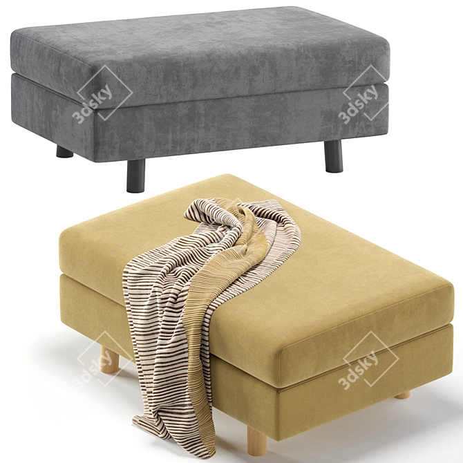 Elegant Velvet Beige Pouf Ottoman 3D model image 3