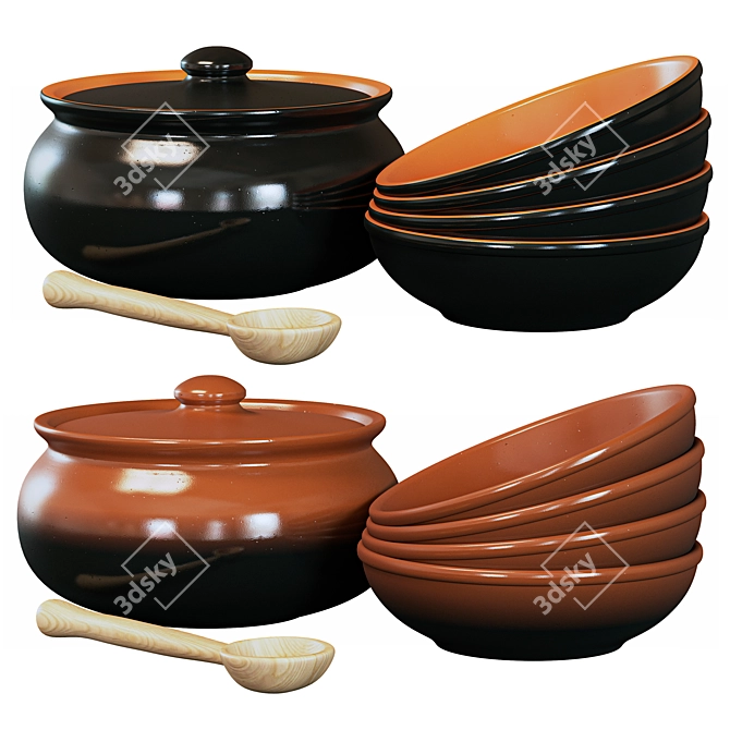 Vyatskaya Keramika Cookware Set 3D model image 1