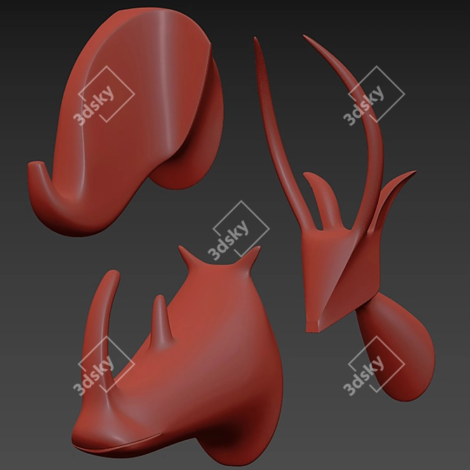 Safari Chic Animal Head Hooks 3D model image 4