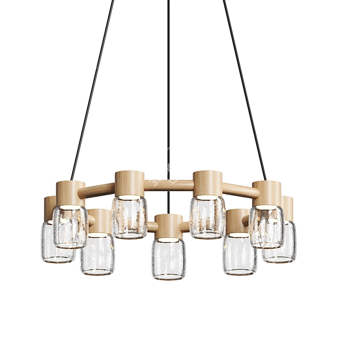 Modern Glass Wood LED Chandelier 3D model image 1