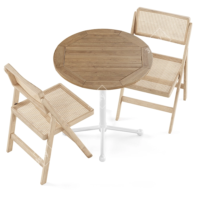 Beech Dining Table and Rattan Chair 3D model image 1