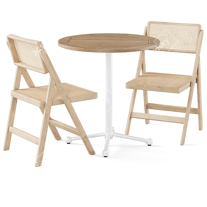 Beech Dining Table and Rattan Chair 3D model image 2