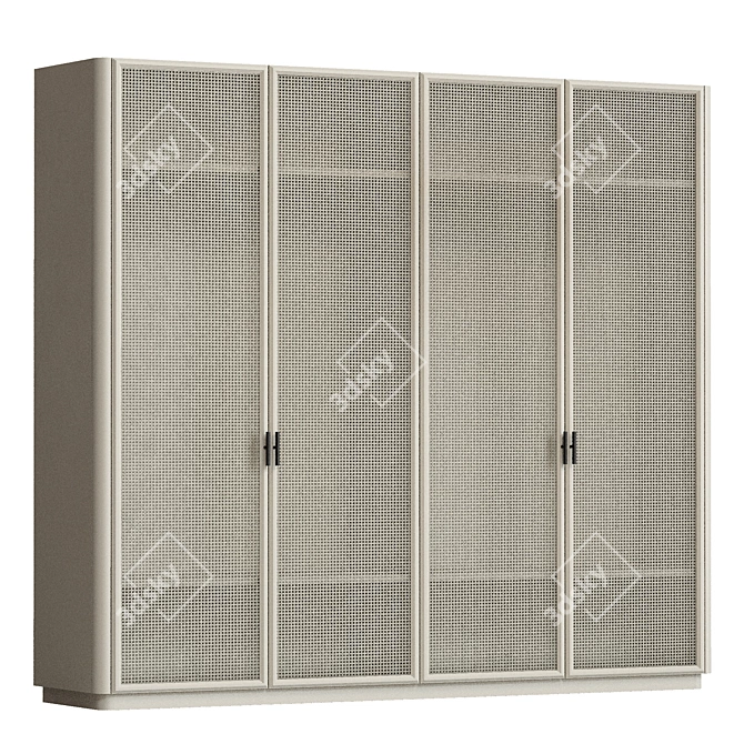 Modern Rattan Wardrobe With Curved Details 3D model image 1