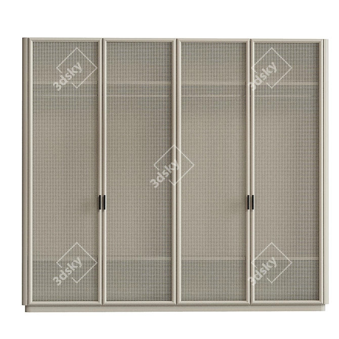 Modern Rattan Wardrobe With Curved Details 3D model image 2