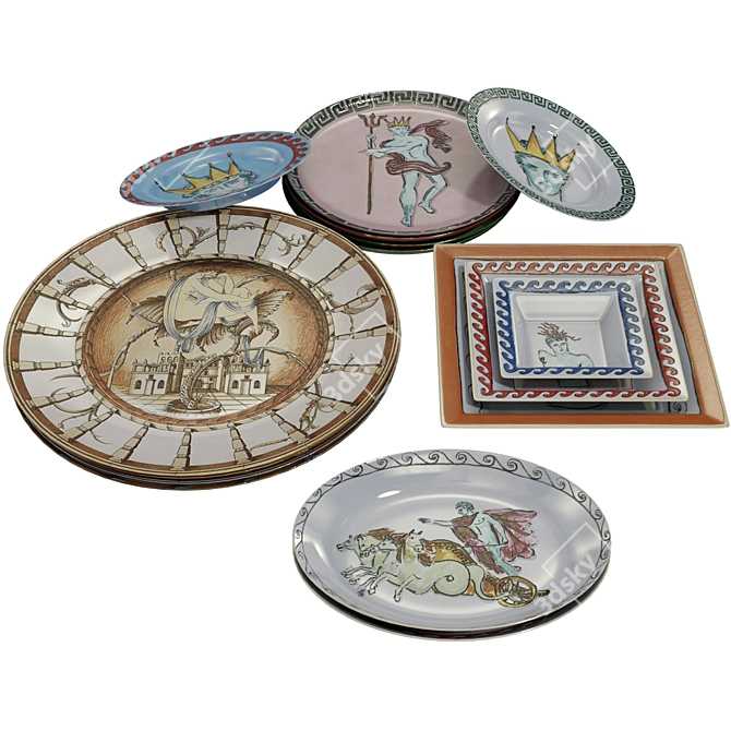 Ethnic Design Plates Set 3D model image 4