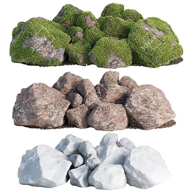 Mossy Rock Scatter Collection 3D 3D model image 5