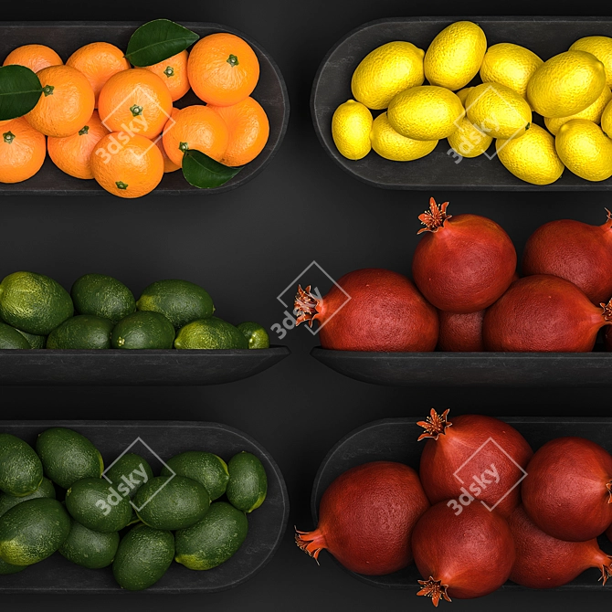 Citrus Fruit Collection in Black Stone Bowl 3D model image 4