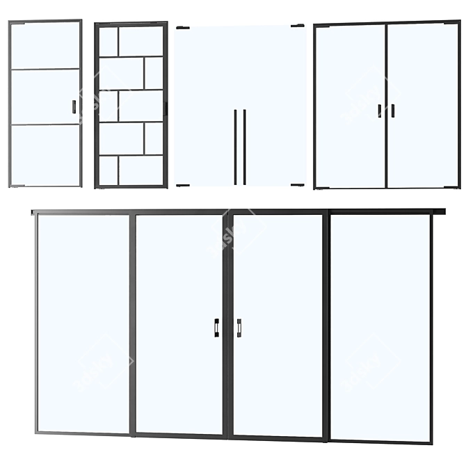 Modular Glass Door Set, Customizable 3D model image 1