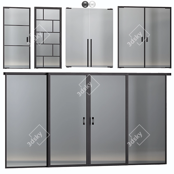 Modular Glass Door Set, Customizable 3D model image 8