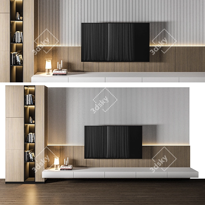 Modern TV Wall with Textures 3D model image 1