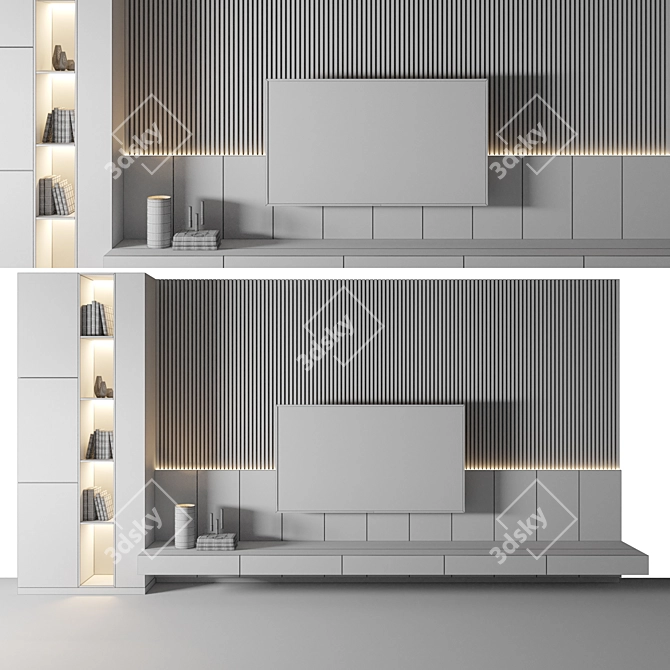 Modern TV Wall with Textures 3D model image 2