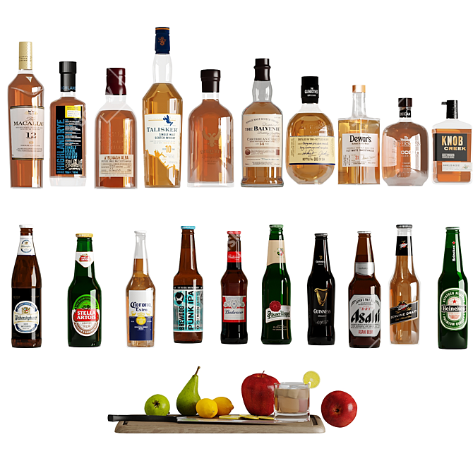 Mixed Bottle Collection - Whiskey, Bree, Fruit 3D model image 2