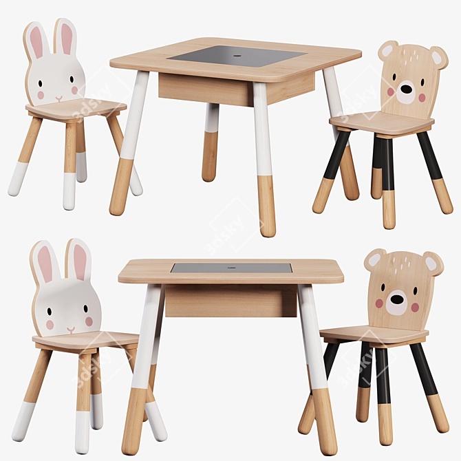 Woodland Table & Animal Chairs 3D model image 1