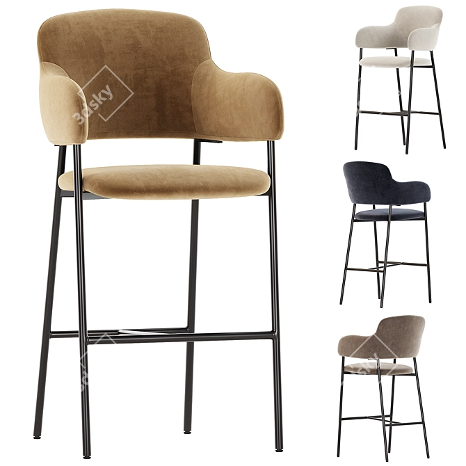 Beige Velvet Bar Chair Livorno 3D model image 1