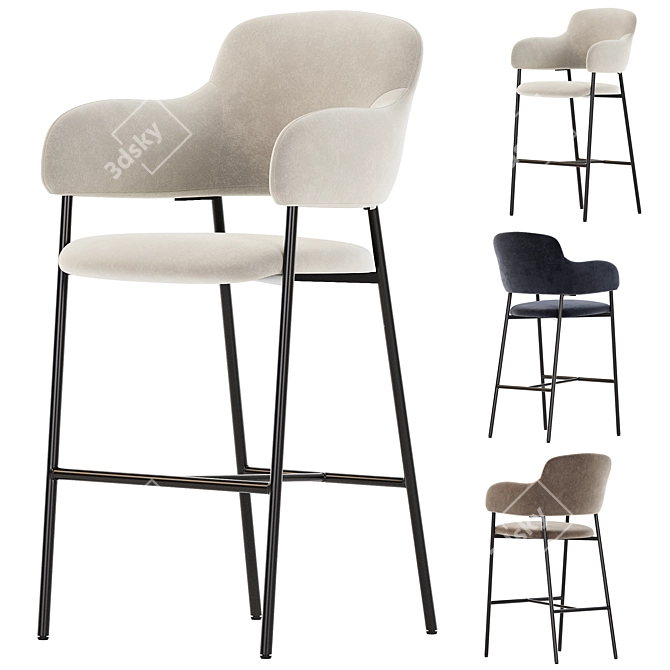 Beige Velvet Bar Chair Livorno 3D model image 2