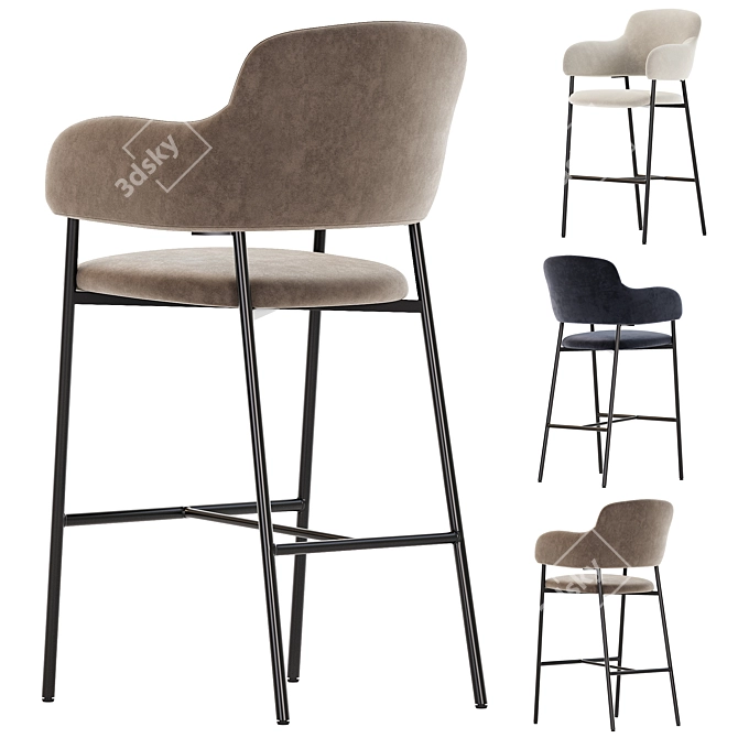 Beige Velvet Bar Chair Livorno 3D model image 3