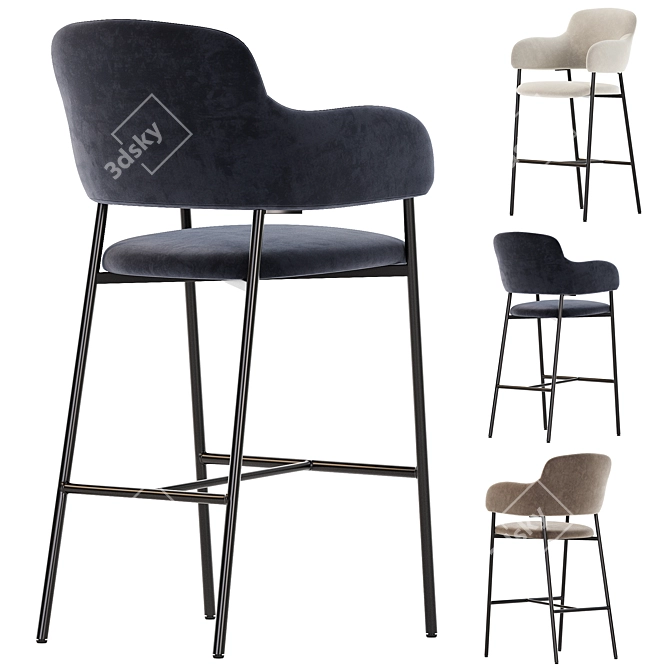 Beige Velvet Bar Chair Livorno 3D model image 4