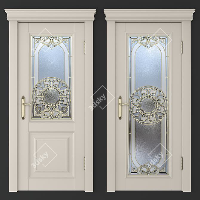 Stained Glass Door Set 3D model image 1