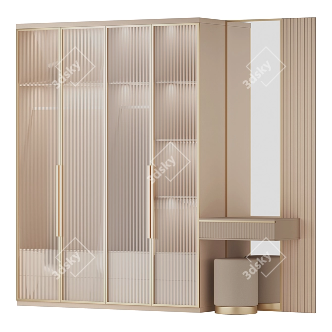 Gold Accented Glass Door Wardrobe 3D model image 1