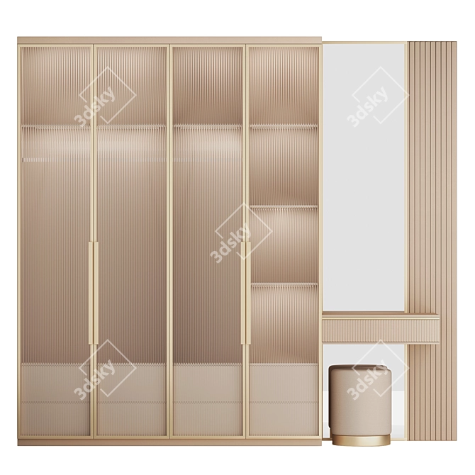 Gold Accented Glass Door Wardrobe 3D model image 2