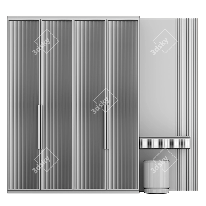 Gold Accented Glass Door Wardrobe 3D model image 3