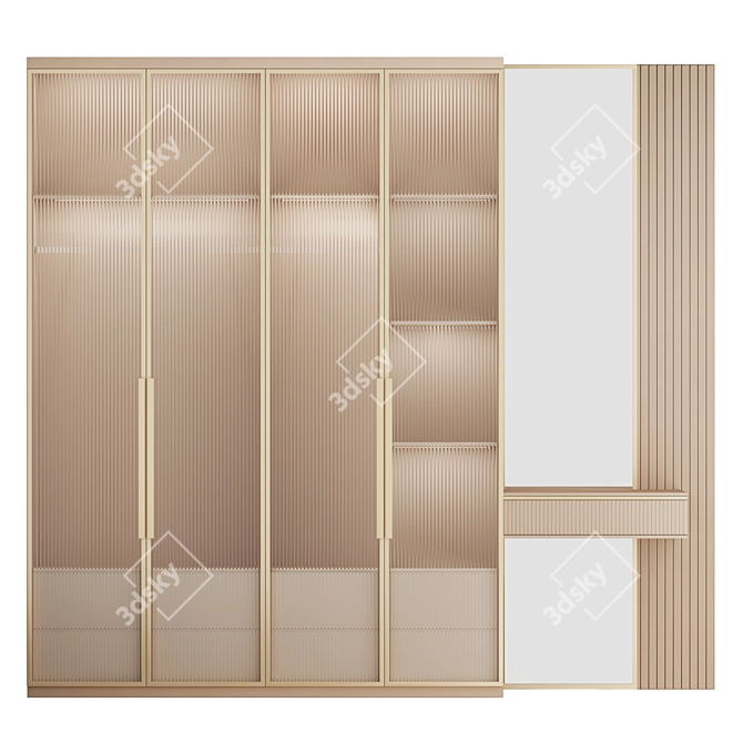 Gold Accented Glass Door Wardrobe 3D model image 6