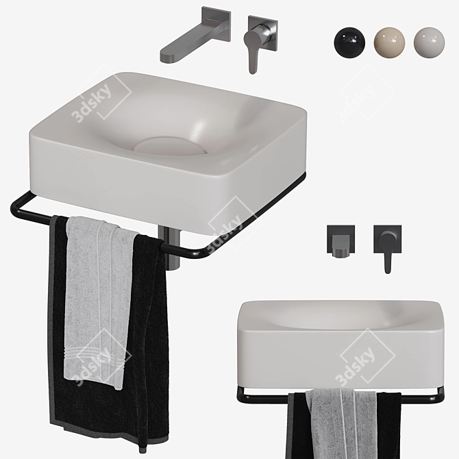 Scarabeo Fuji Towel Rack & Washbasin 3D model image 1