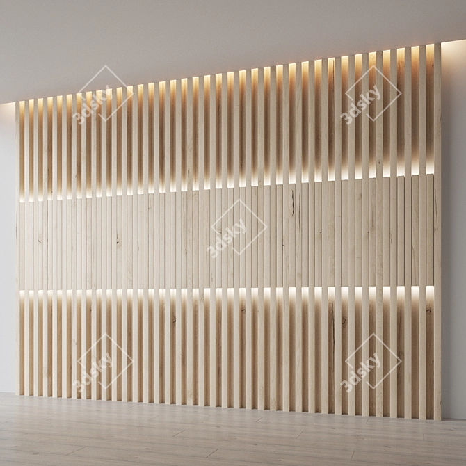 Modern Wooden Decorative Wall 3D model image 2