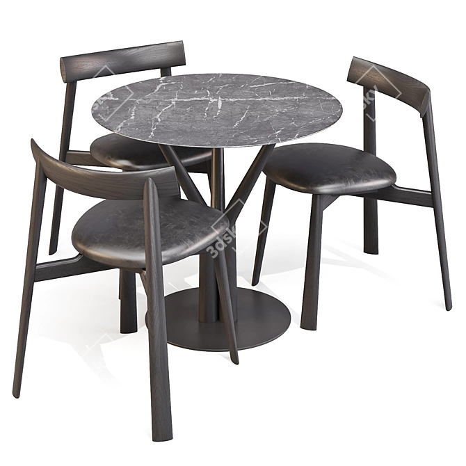 Italian Design Dining Set: Gren Table & Remo Chairs 3D model image 3