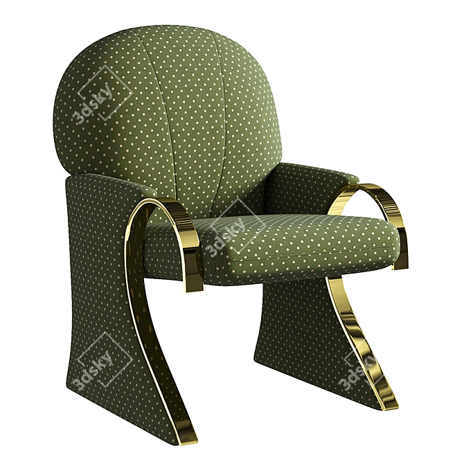 Brass Upholstered Art Deco Lounge Chair 3D model image 1