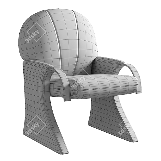 Brass Upholstered Art Deco Lounge Chair 3D model image 3