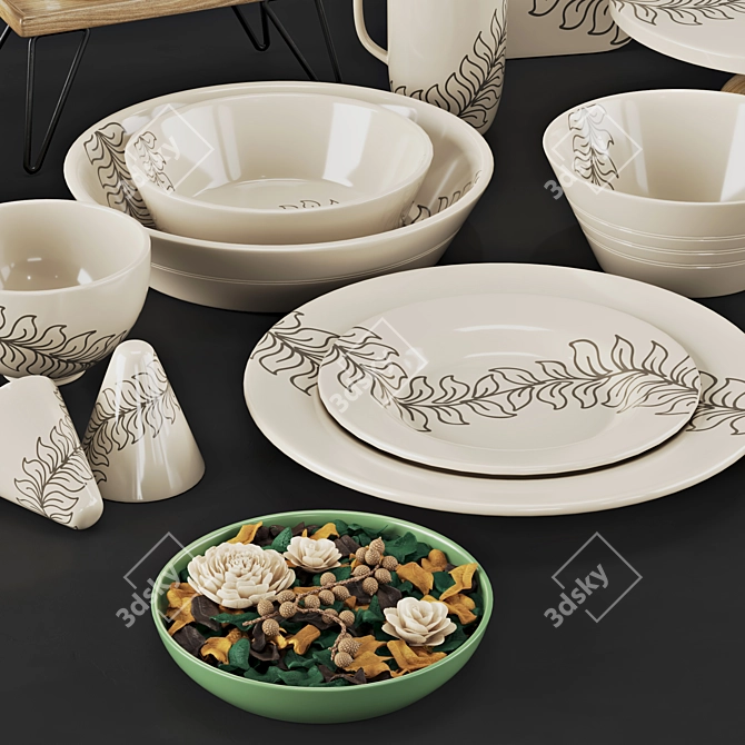 Indian Style Dish Set with Potpourri 3D model image 2