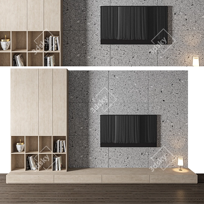 Modern TV Wall with Textures 3D model image 1