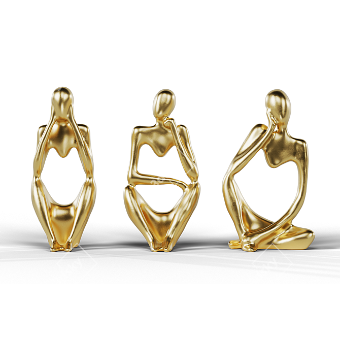 Abstract Golden Statuette Set 3D model image 1