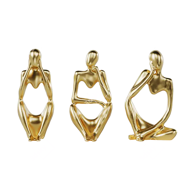 Abstract Golden Statuette Set 3D model image 5