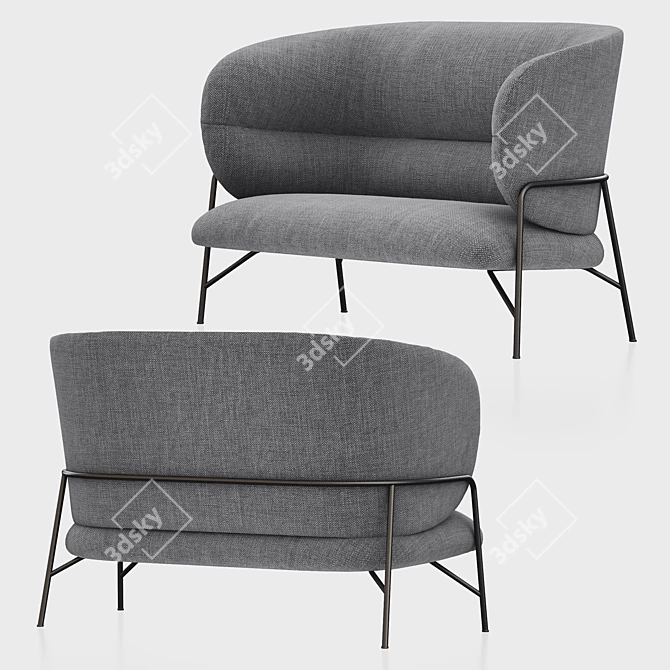 Elegant Samurai High-Back Sofa 3D model image 3