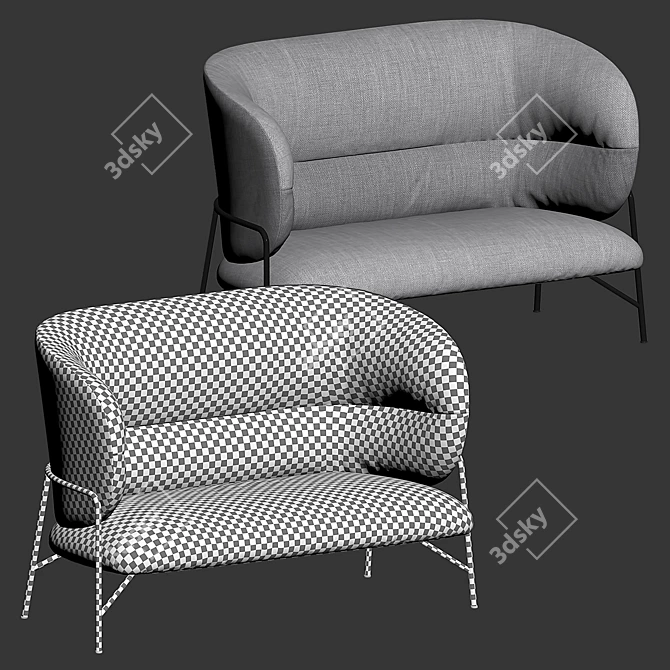 Elegant Samurai High-Back Sofa 3D model image 5