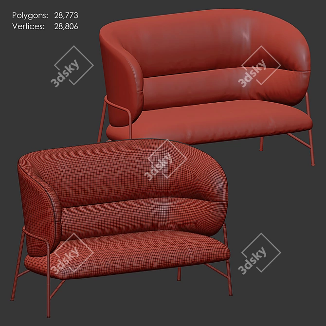 Elegant Samurai High-Back Sofa 3D model image 6