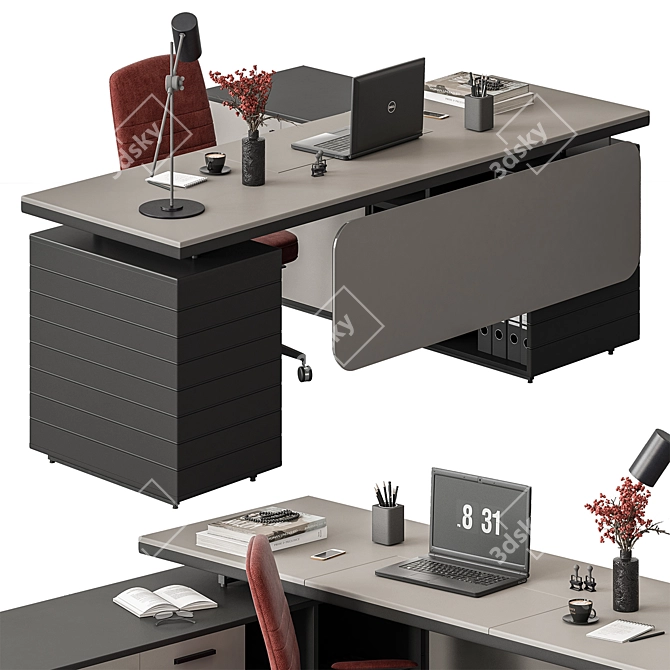 Executive Office Desk - Modern Design 3D model image 2