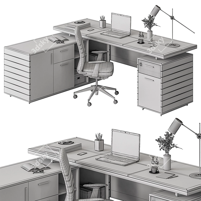 Executive Office Desk - Modern Design 3D model image 4