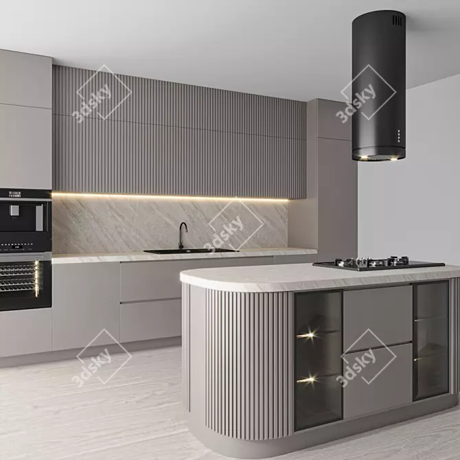 Modern Kitchen Set 3D Model 3D model image 2