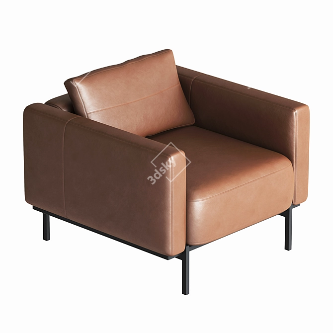 Luxurious Tan Leather Armchair 3D model image 1