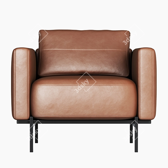 Luxurious Tan Leather Armchair 3D model image 2