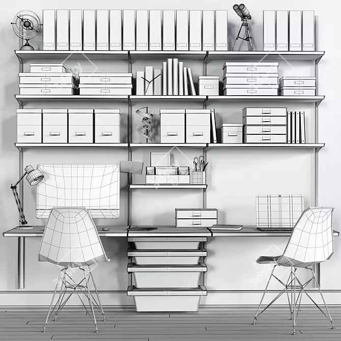 Workspace Organization Set: Wall & Desk Storage 3D model image 7