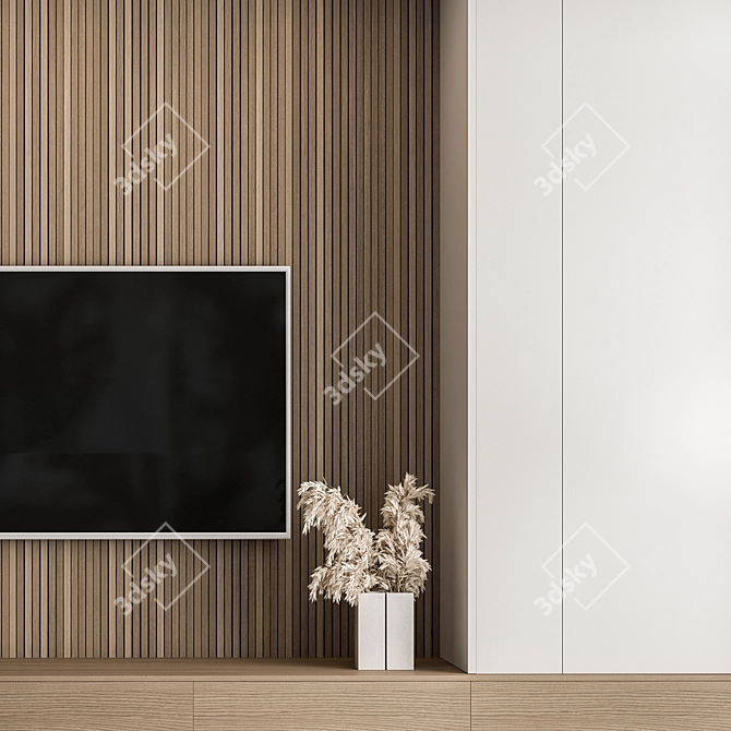 Modern White Wood TV Wall 3D model image 3